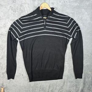 Burnside Sweater Mens XL Black Striped 1/4 Zip‎ Pullover Lightweight Normcore